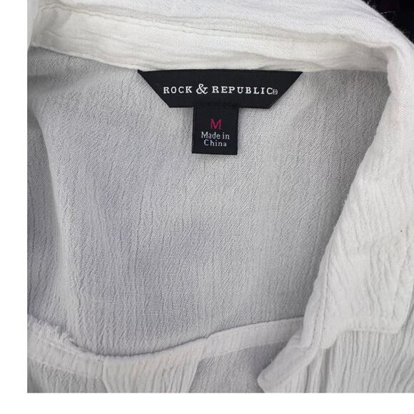 Rock & Republic Medium Blue White Ombre Shirt 100% Rayon Button Front - Picture 3 of 10